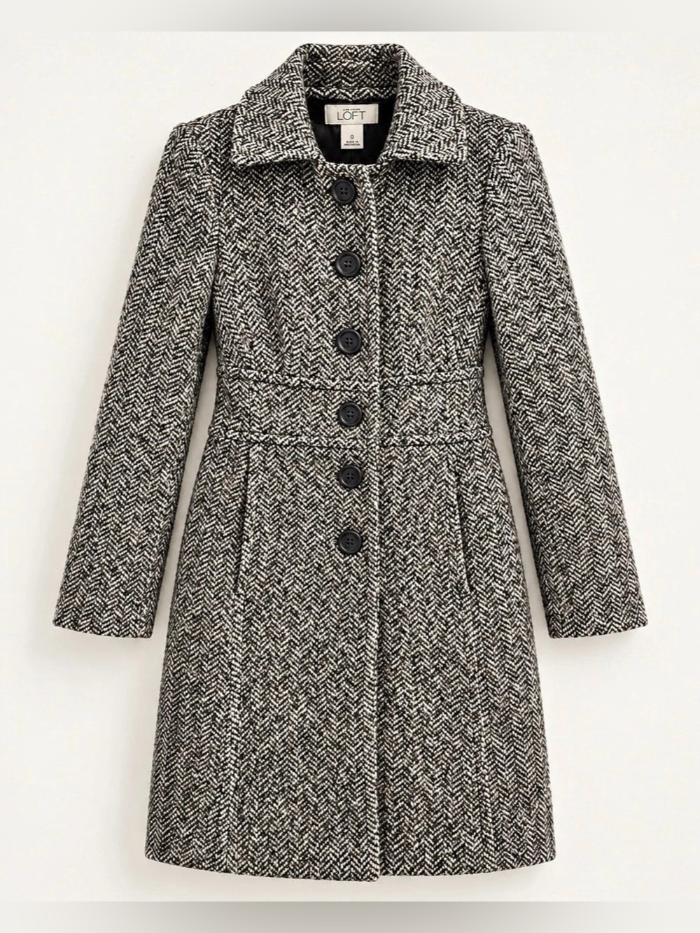 Ann Taylor LOFT Herringbone Coat Black & White Size 0 Like New